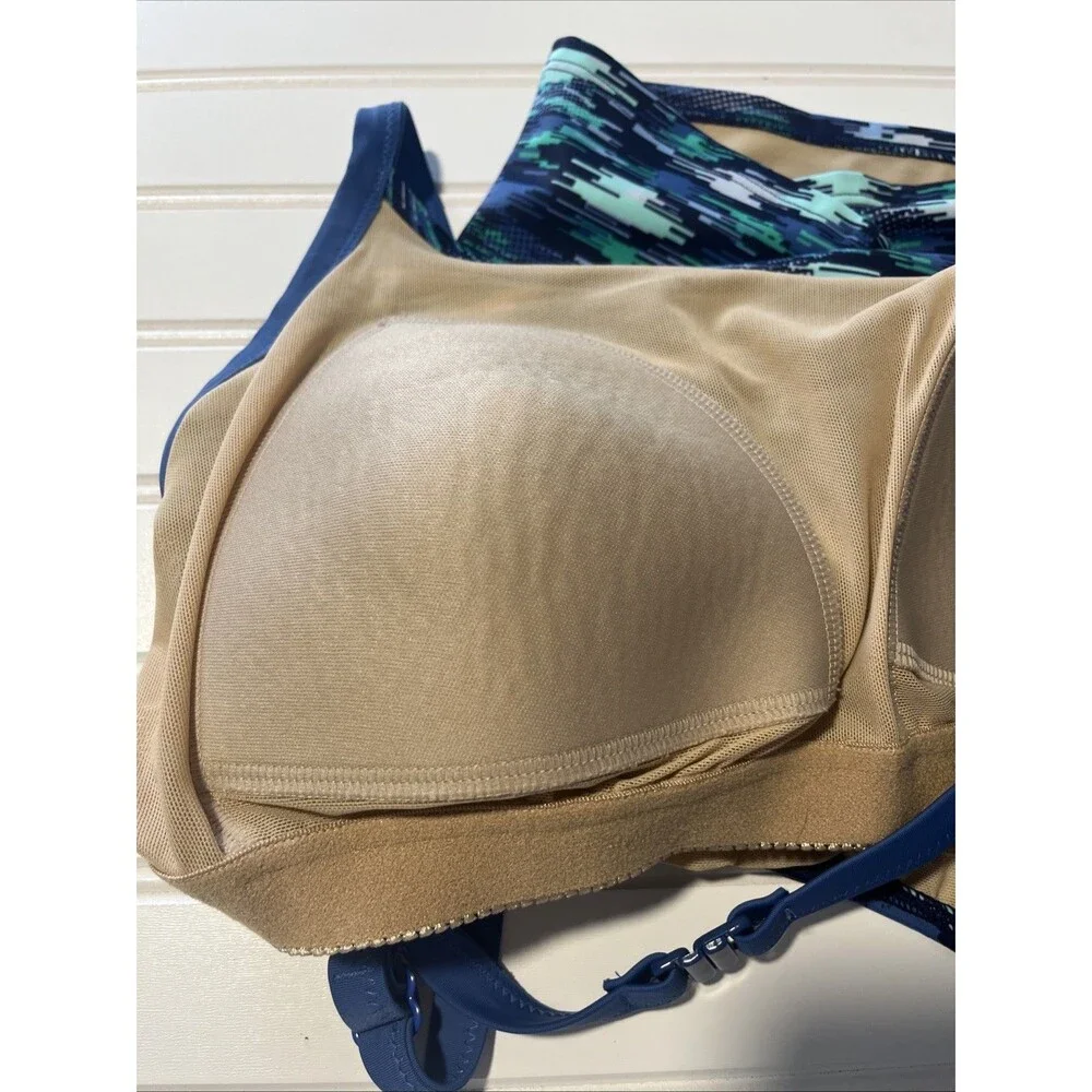 L.L. Bean Blue Print Tankini Bathing Suit Top UPF50+ Soft Cup Size 10 Reg
